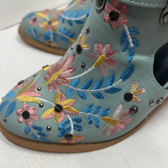 Blue Embroidered Studded Slingback Chunky Heeled Ankle Boots - Women’s Size 8 - Picture 9 of 11
